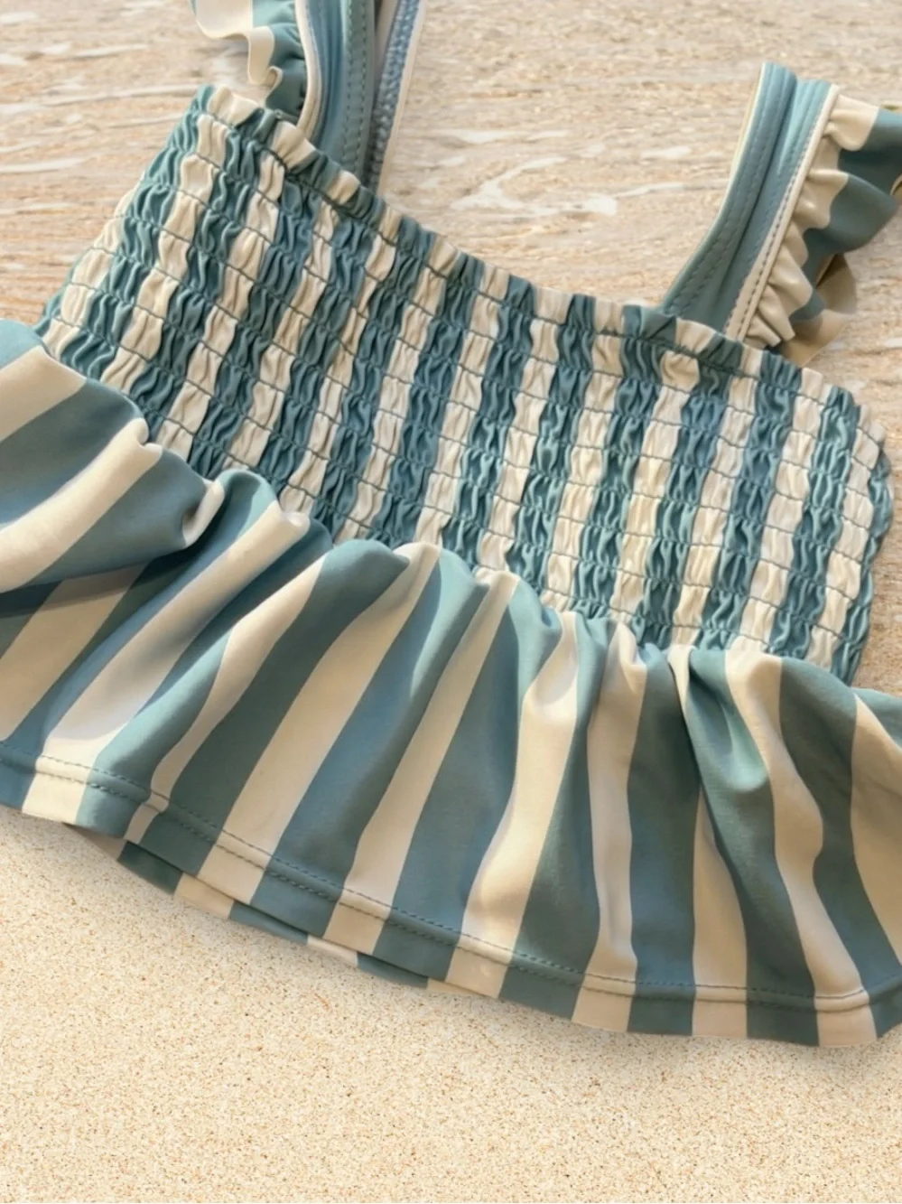 Carter's Blue White Striped Smocked Ruffle Swimsuit Set Size 2T